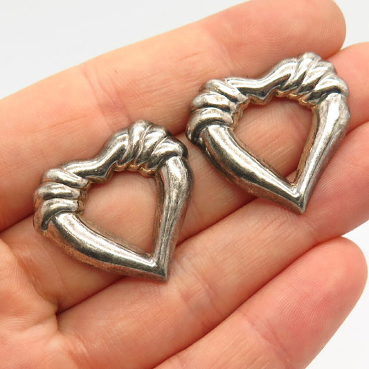 925 Sterling Silver Wrapped Open Heart Design Earrings