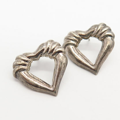 925 Sterling Silver Wrapped Open Heart Design Earrings