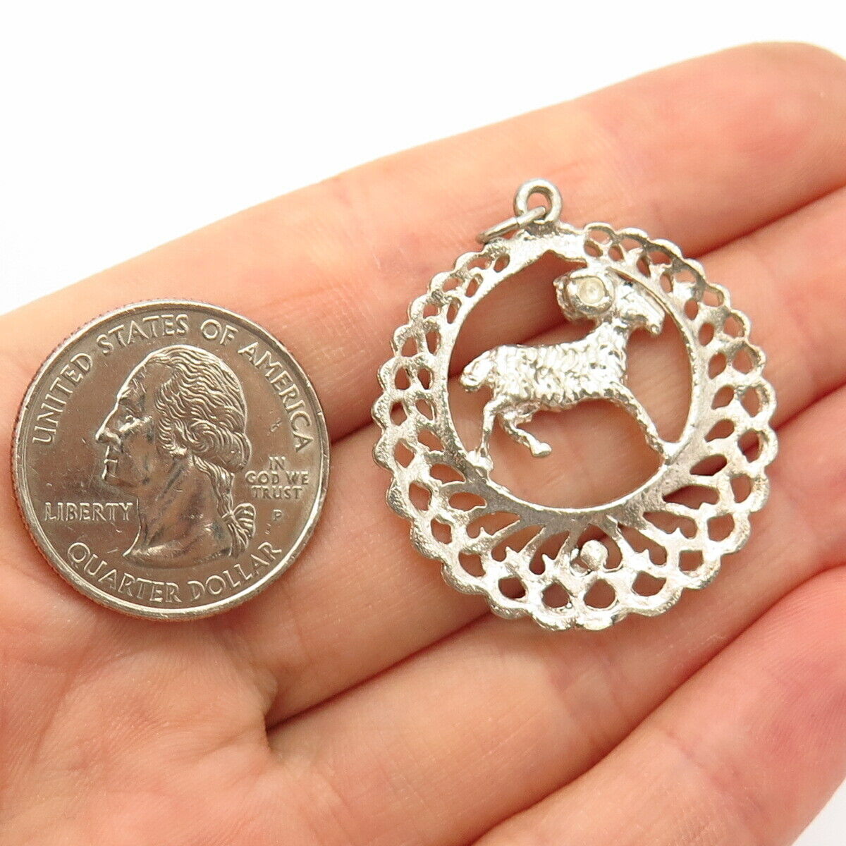 925 Sterling Silver Aries Zodiac Sign Ornate Round Pendant