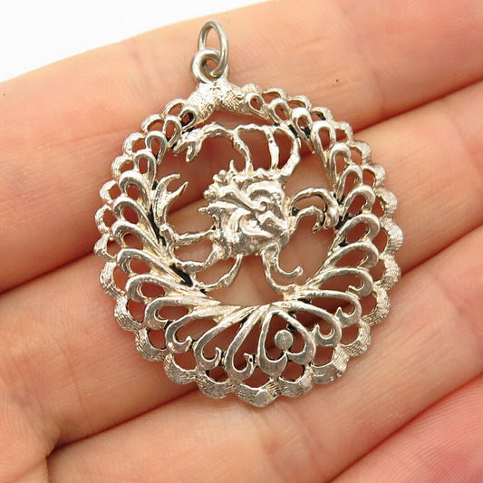 925 Sterling Silver Cancer Zodiac Sign Ornate Round Pendant