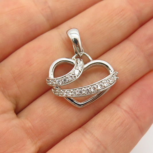 925 Sterling Silver C Z Open Heart Design Pendant