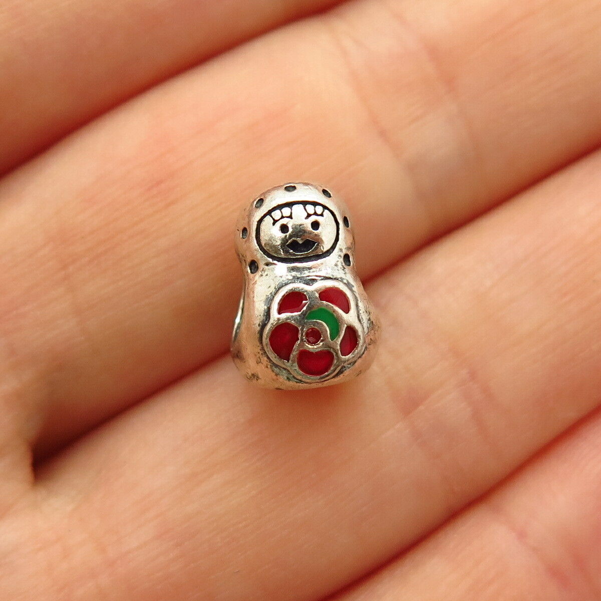 925 Sterling Silver Colorful Enamel Girl & Flower Design Bead Charm