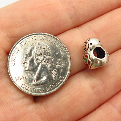 925 Sterling Silver Colorful Enamel Girl & Flower Design Bead Charm