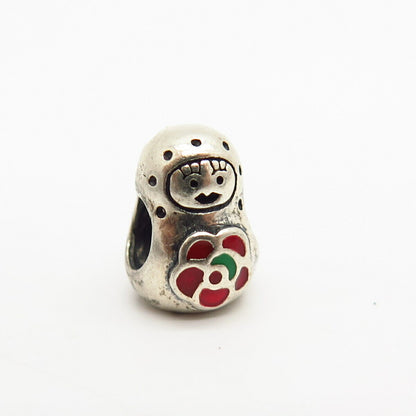 925 Sterling Silver Colorful Enamel Girl & Flower Design Bead Charm