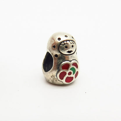 925 Sterling Silver Colorful Enamel Girl & Flower Design Bead Charm