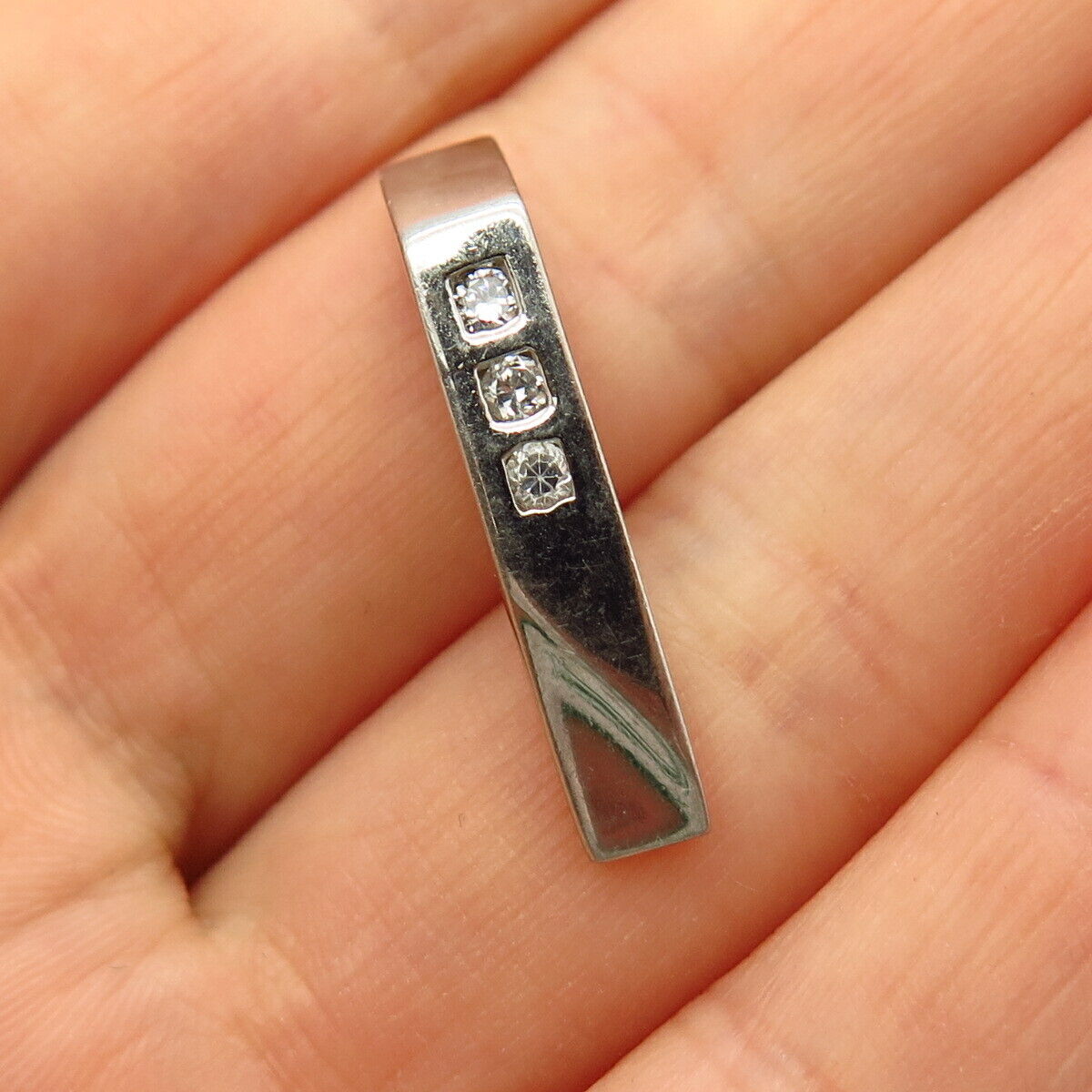 925 Sterling Silver C Z Abstract Bar Design Slide Pendant