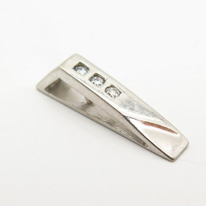 925 Sterling Silver C Z Abstract Bar Design Slide Pendant