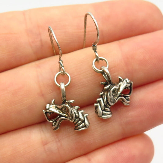 925 Sterling Silver Mythical Dragon Design Dangling Earrings