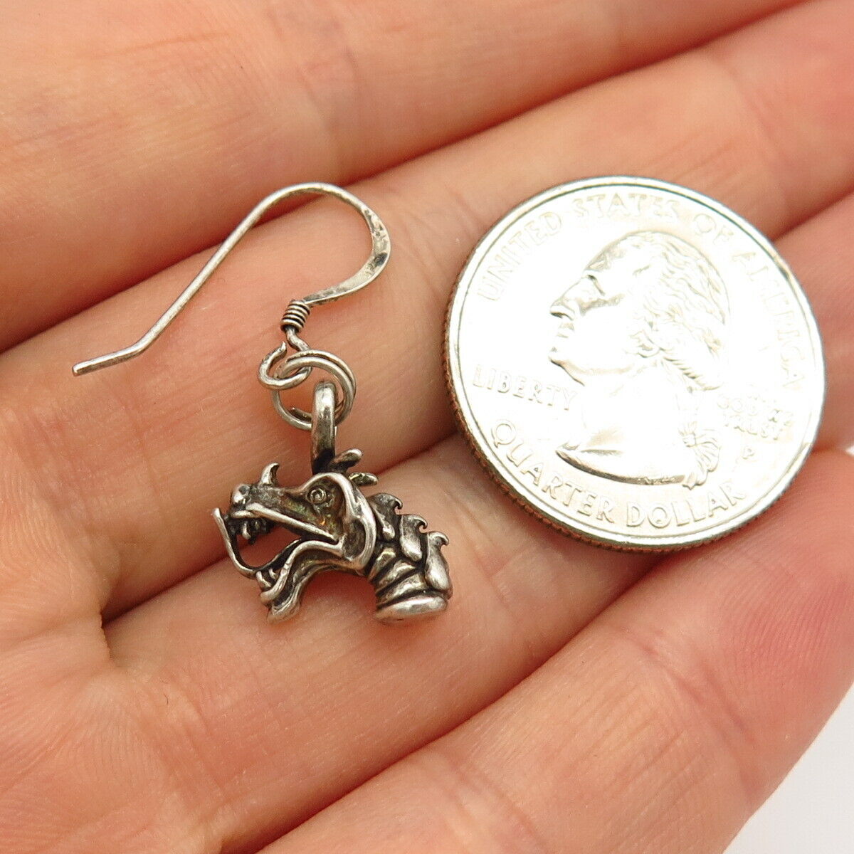 925 Sterling Silver Mythical Dragon Design Dangling Earrings