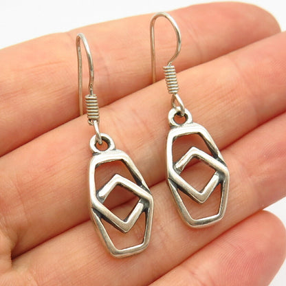 925 Sterling Silver Abstract Rhombus Design Dangling Earrings