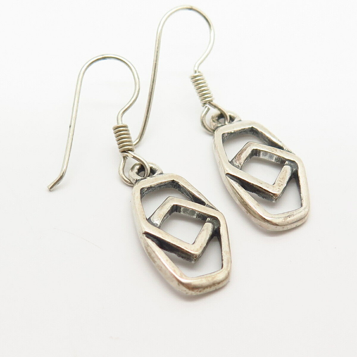 925 Sterling Silver Abstract Rhombus Design Dangling Earrings