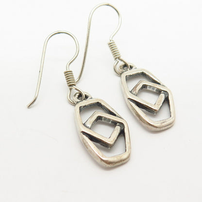 925 Sterling Silver Abstract Rhombus Design Dangling Earrings