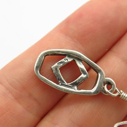 925 Sterling Silver Abstract Rhombus Design Dangling Earrings