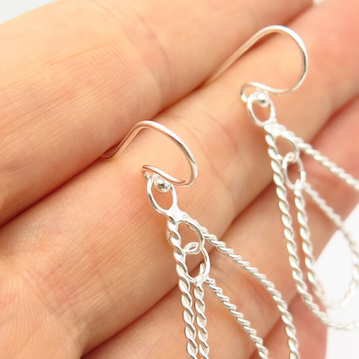 925 Sterling Silver Twisted Teardrop Design Dangling Earrings