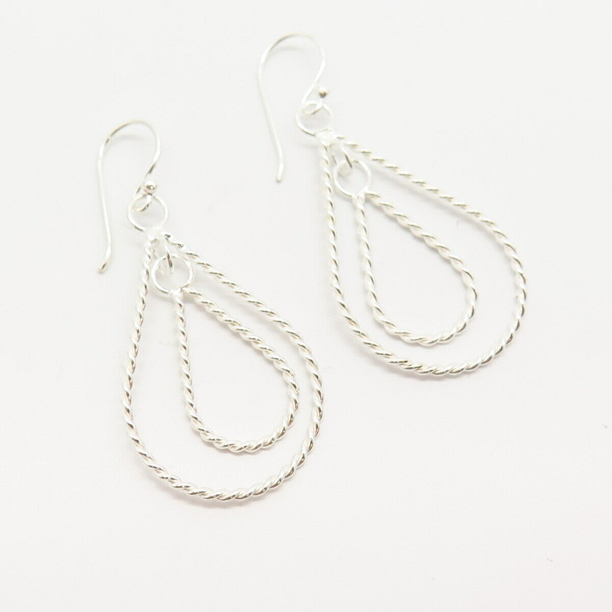 925 Sterling Silver Twisted Teardrop Design Dangling Earrings