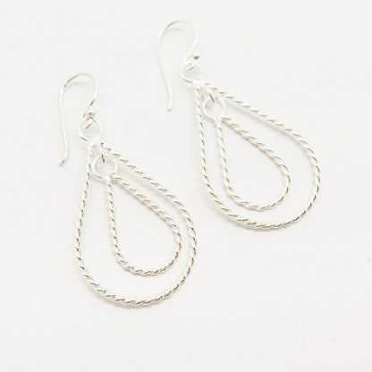 925 Sterling Silver Twisted Teardrop Design Dangling Earrings