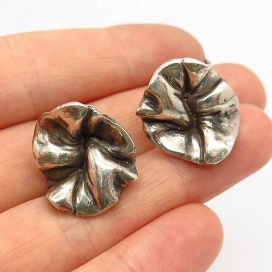 925 Sterling Silver Vintage Wrinkled Design Screw Back Earrings