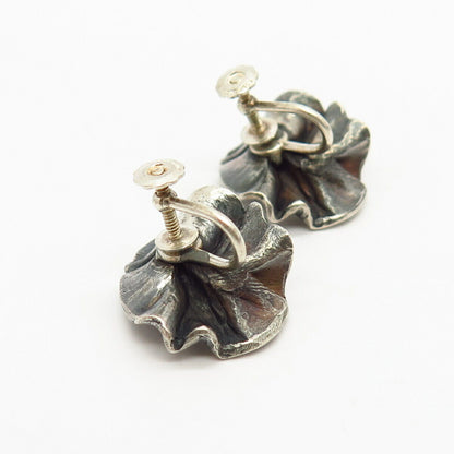 925 Sterling Silver Vintage Wrinkled Design Screw Back Earrings