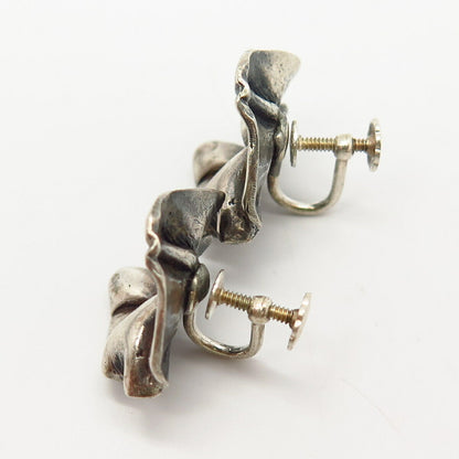 925 Sterling Silver Vintage Wrinkled Design Screw Back Earrings