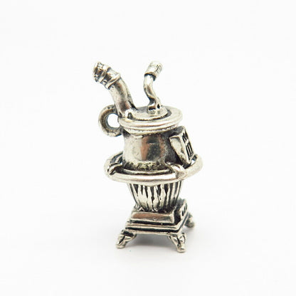 925 Sterling Silver Vintage Potbelly Stove Design Charm Pendant