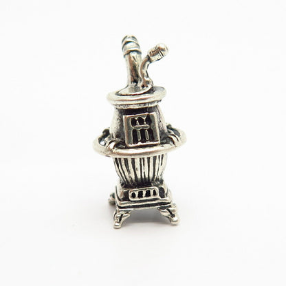 925 Sterling Silver Vintage Potbelly Stove Design Charm Pendant