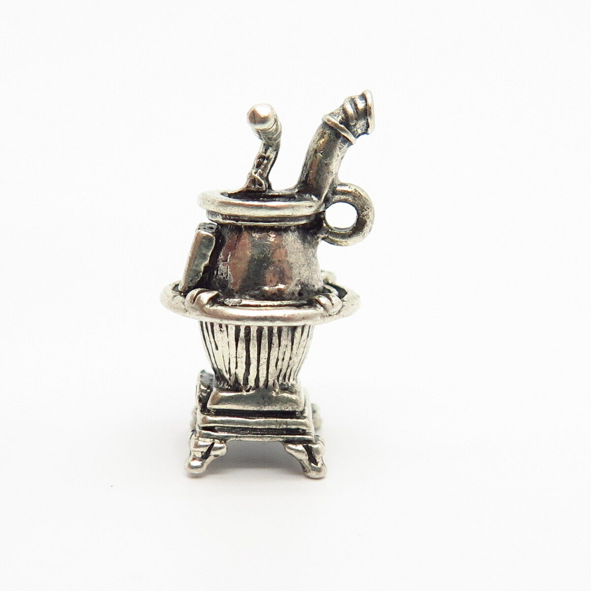 925 Sterling Silver Vintage Potbelly Stove Design Charm Pendant