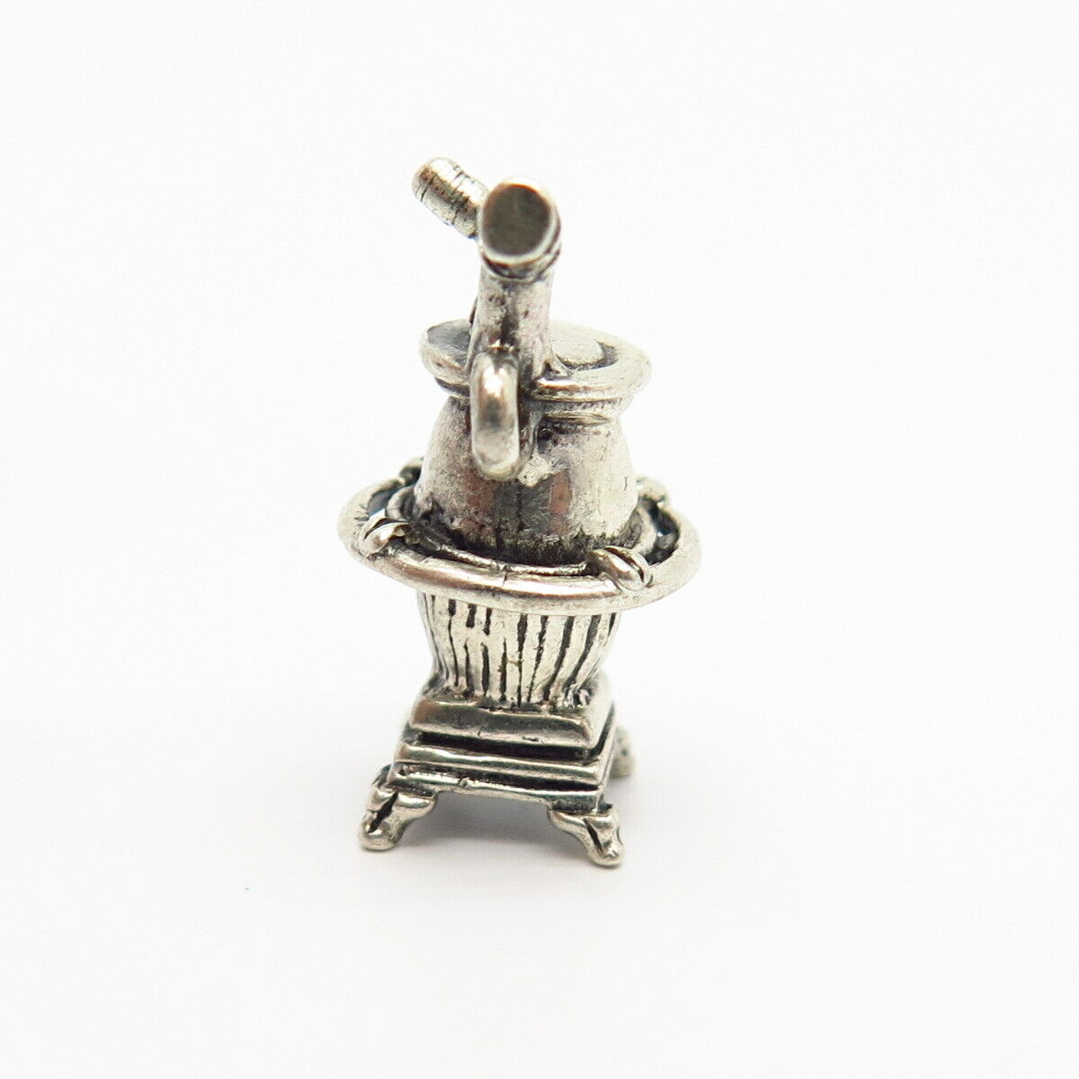 925 Sterling Silver Vintage Potbelly Stove Design Charm Pendant