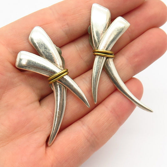 925 Sterling Silver 2-Tone Vintage Mexico Wrapped Cross / "X" Clip On Earrings