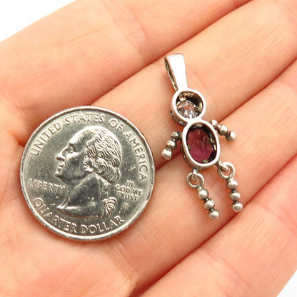 925 Sterling Silver White & Amethyst-Tone C Z Articulated Boy Slide Pendant