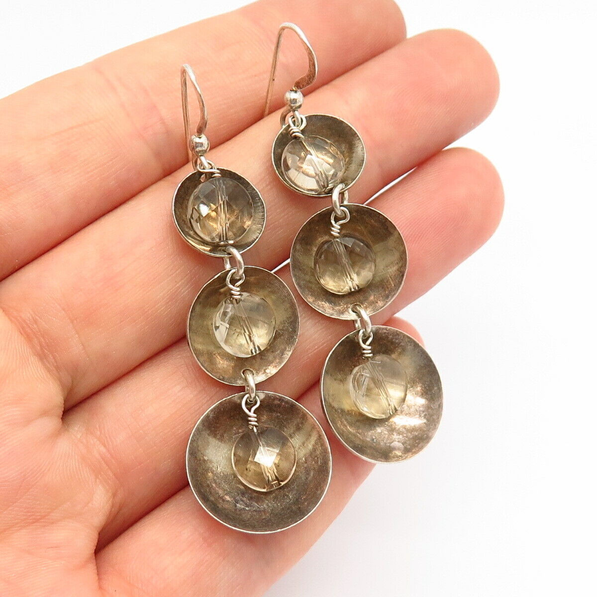 925 Sterling Silver Real Smoky Quartz Long Dangling Earrings