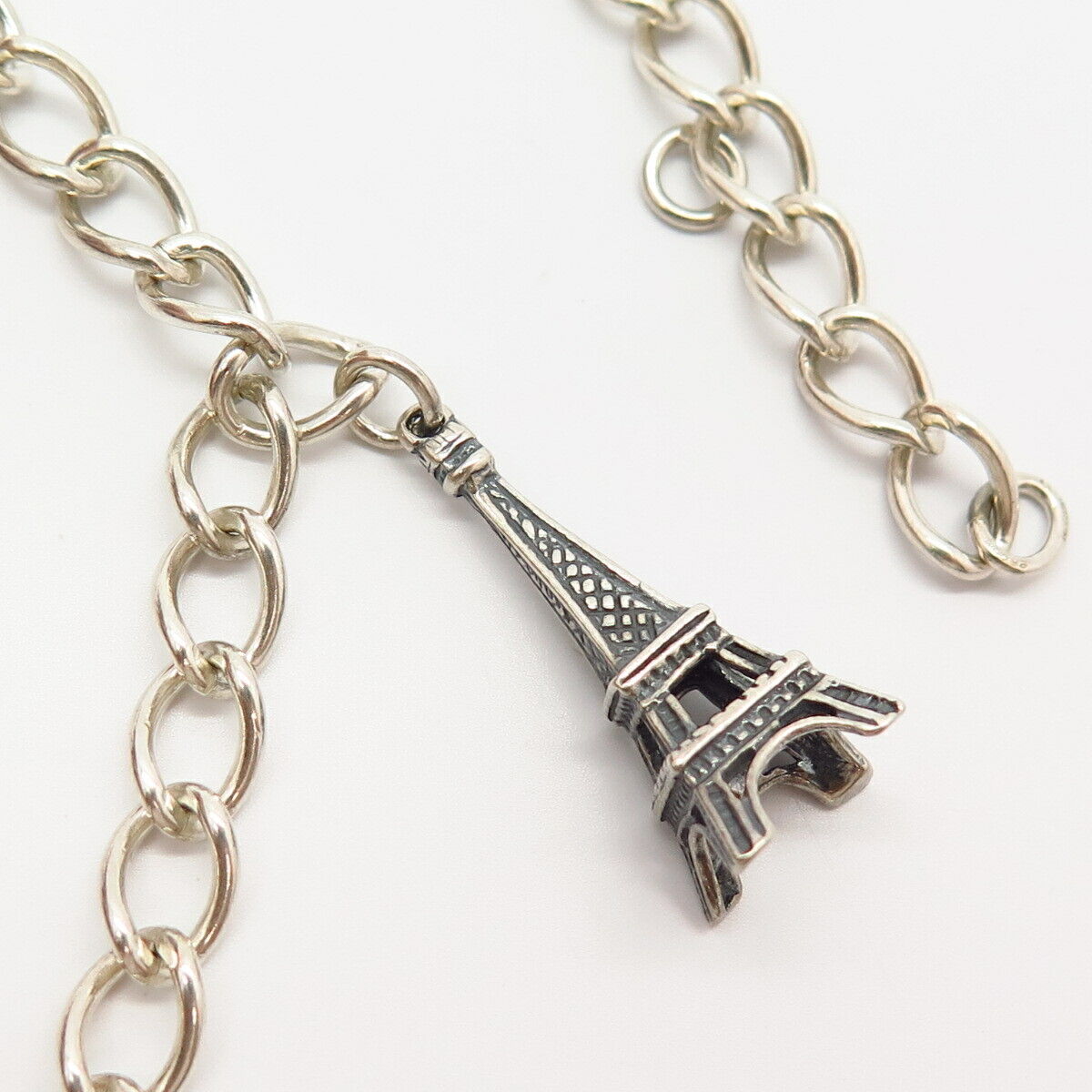 925 Sterling Silver Mango Tango Eiffel Tower Charm Link Bracelet 6 3/4"