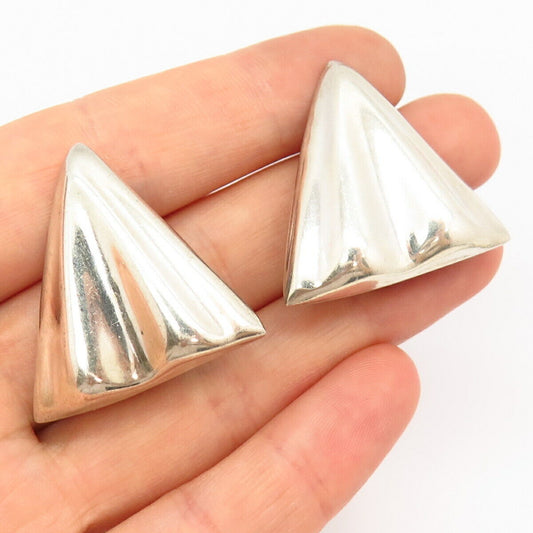 925 Sterling Silver Vintage Mexico Hollow Triangle Clip On Earrings