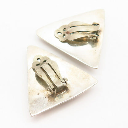 925 Sterling Silver Vintage Mexico Hollow Triangle Clip On Earrings