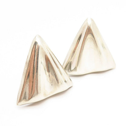 925 Sterling Silver Vintage Mexico Hollow Triangle Clip On Earrings