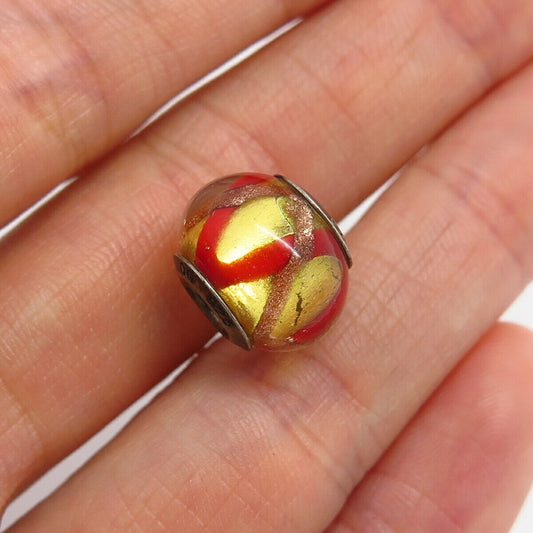 925 Sterling Silver Italy Red & Gold-Tone Murano Glass Bead Charm