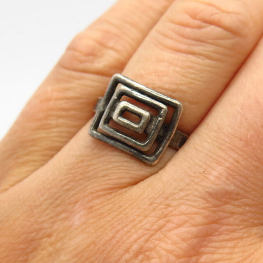 925 Sterling Silver Cutout Square Design Ring Size 7