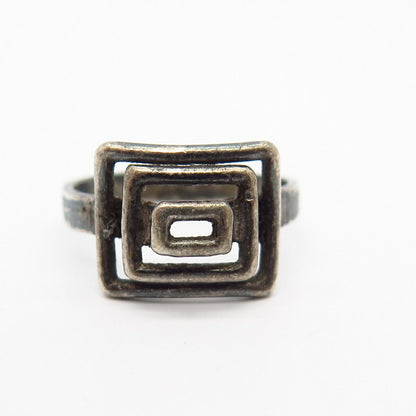 925 Sterling Silver Cutout Square Design Ring Size 7