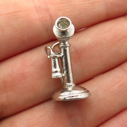 925 Sterling Silver Vintage Wells Retro Candlestick Telephone Charm Pendant