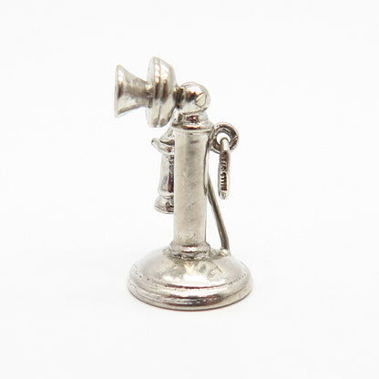 925 Sterling Silver Vintage Wells Retro Candlestick Telephone Charm Pendant