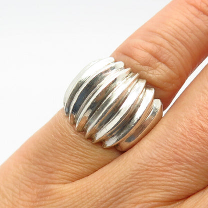 925 Sterling Silver Vintage Ribbed Design Wide Solid Ring Size 5