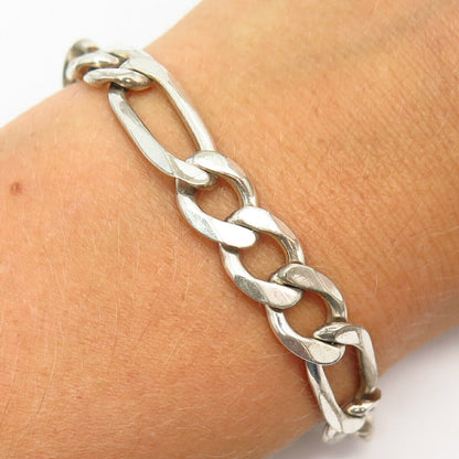 925 Sterling Silver Italy Light Link Figaro Link Bracelet  8"