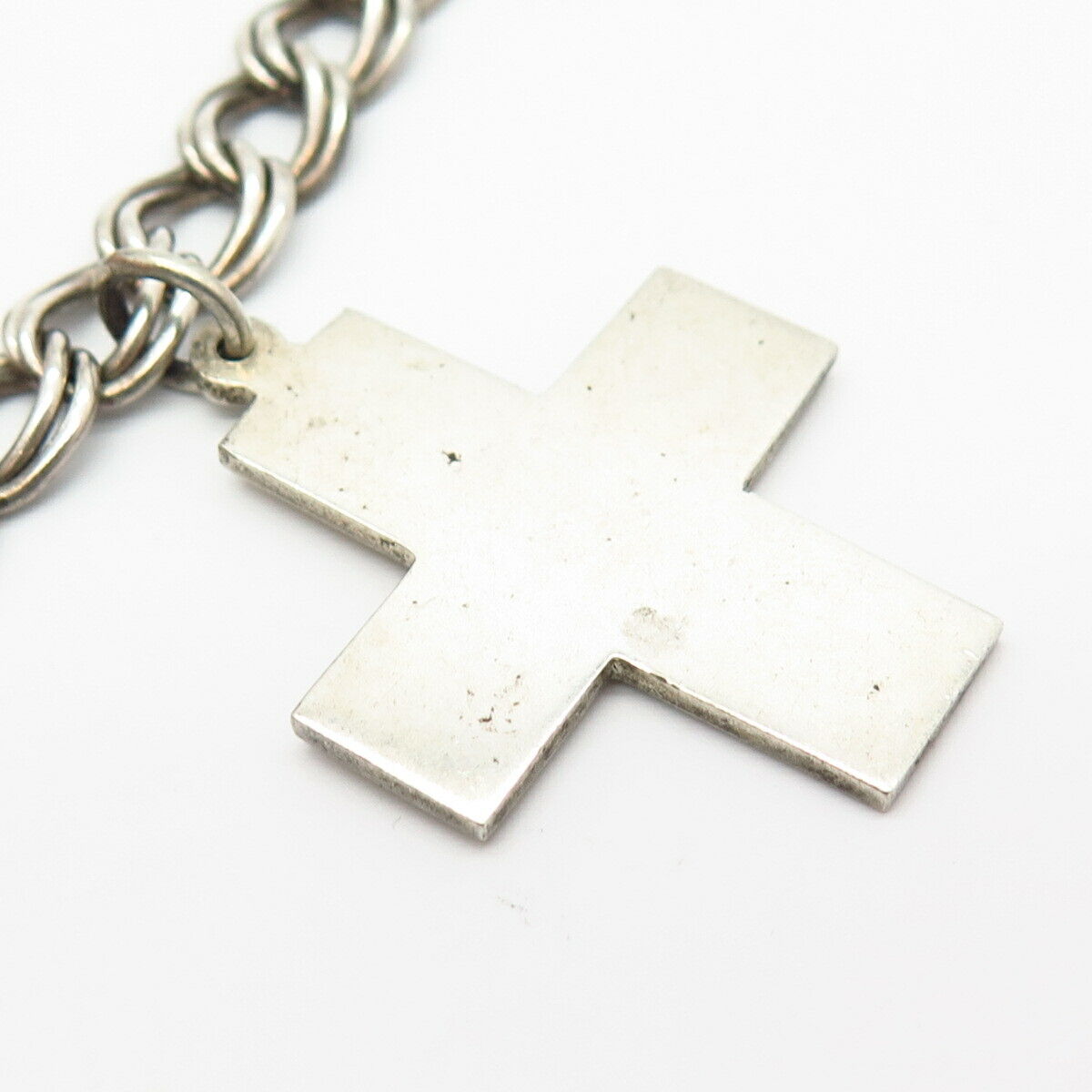 925 Sterling Silver Italy Cross Charm Double Cable Link Bracelet 6 3/4"