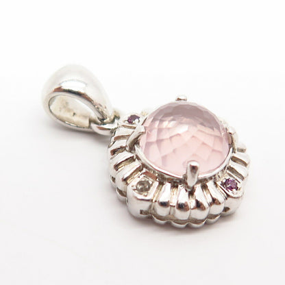 925 Sterling Silver Real Rose Quartz & Pink Amethyst Gem Pendant