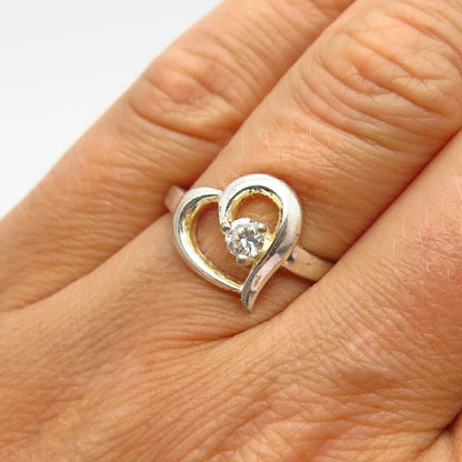 925 Sterling Silver C Z Open Heart Design Ring Size 8