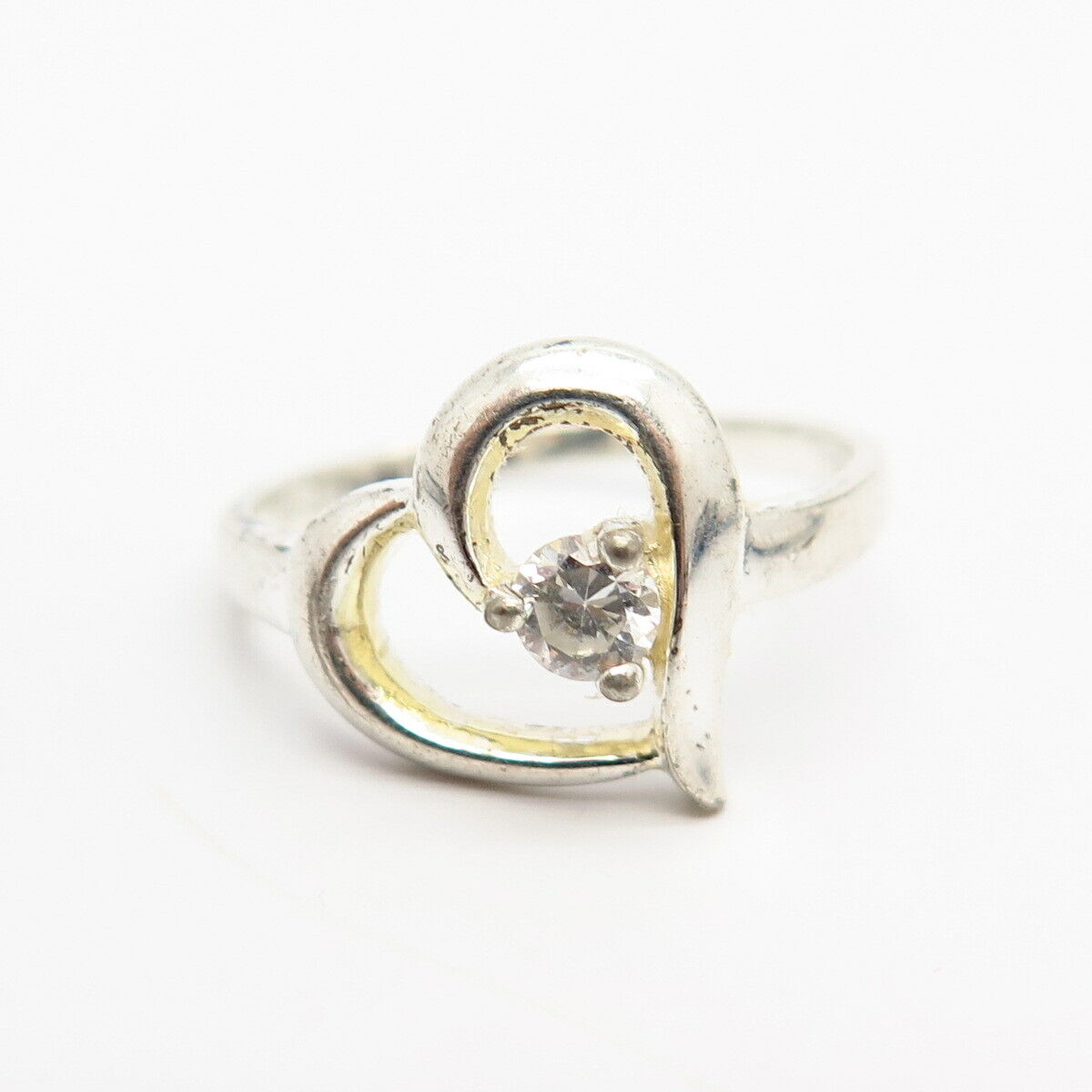 925 Sterling Silver C Z Open Heart Design Ring Size 8