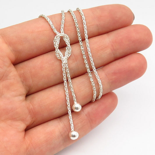 925 Sterling Silver Beads / Knot Design Wheat Chain Necklace 15"