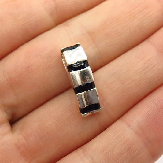 925 Sterling Silver Black Enamel Bar Design Slide Pendant