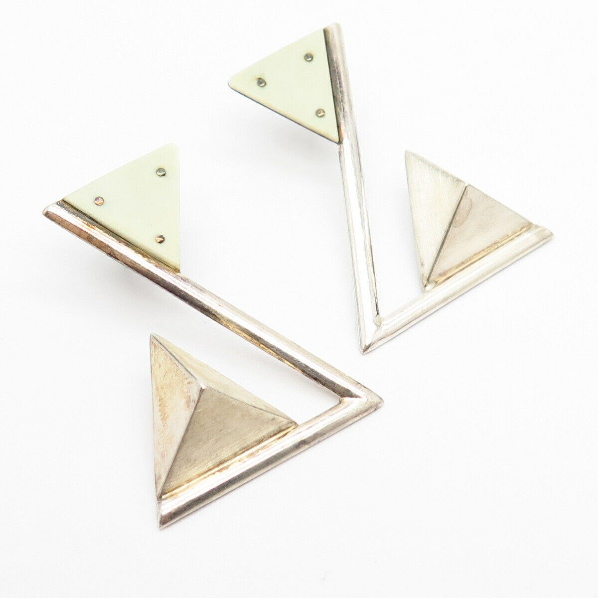 925 Sterling Silver Victor Alfaro Modernist Triangle Design Earrings