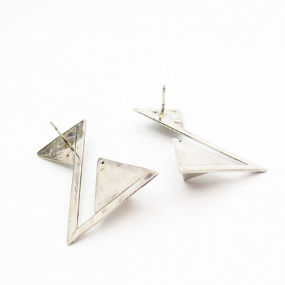 925 Sterling Silver Victor Alfaro Modernist Triangle Design Earrings