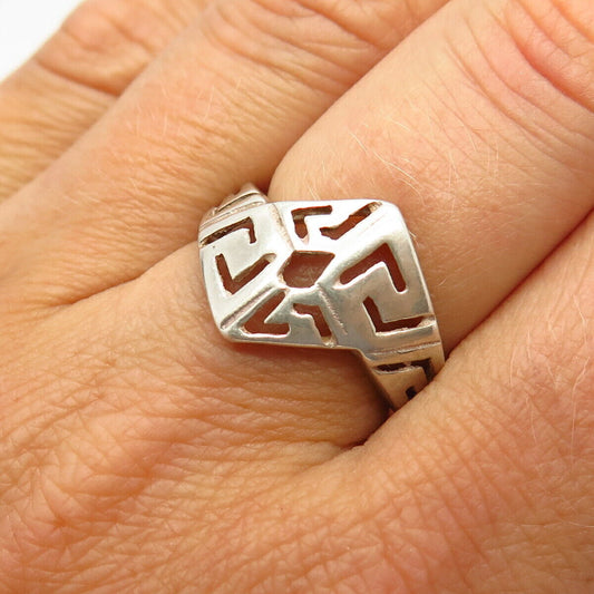 925 Sterling Silver Tribal Design Bypass Ring Size 7 1/4